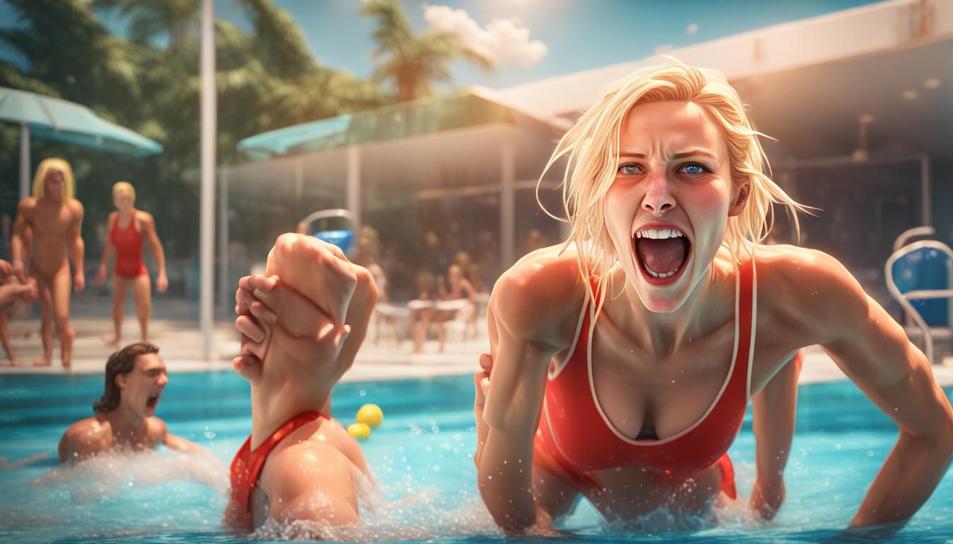 Karen Assaults Lifeguard in 3D Digital Art