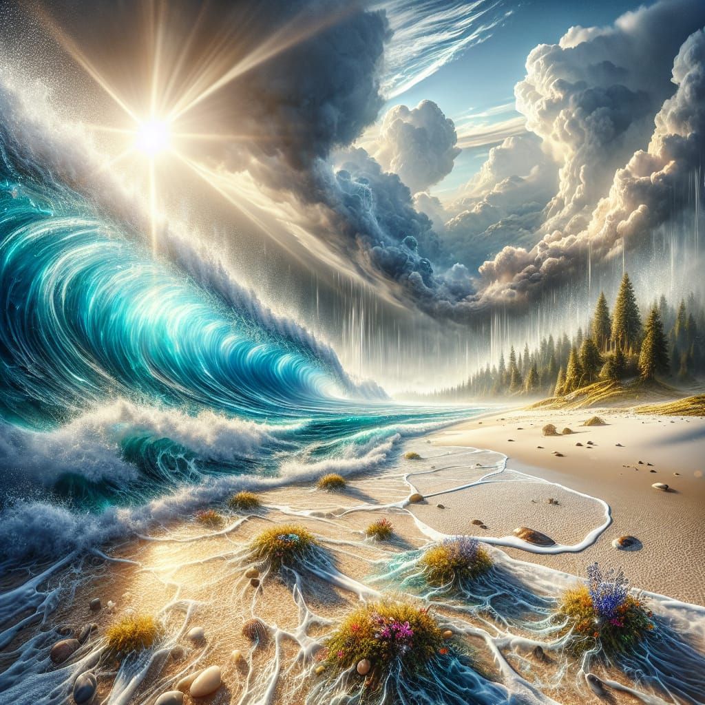 Sunny Storm Beach Scene in Vibrant Colors