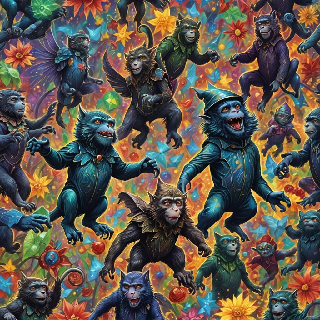 Wizard of Oz Flying Monkeys: Cosmic Illustration