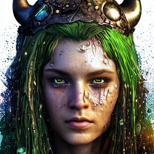 Hyperrealistic Viking Warrior Portrait on Battlefield