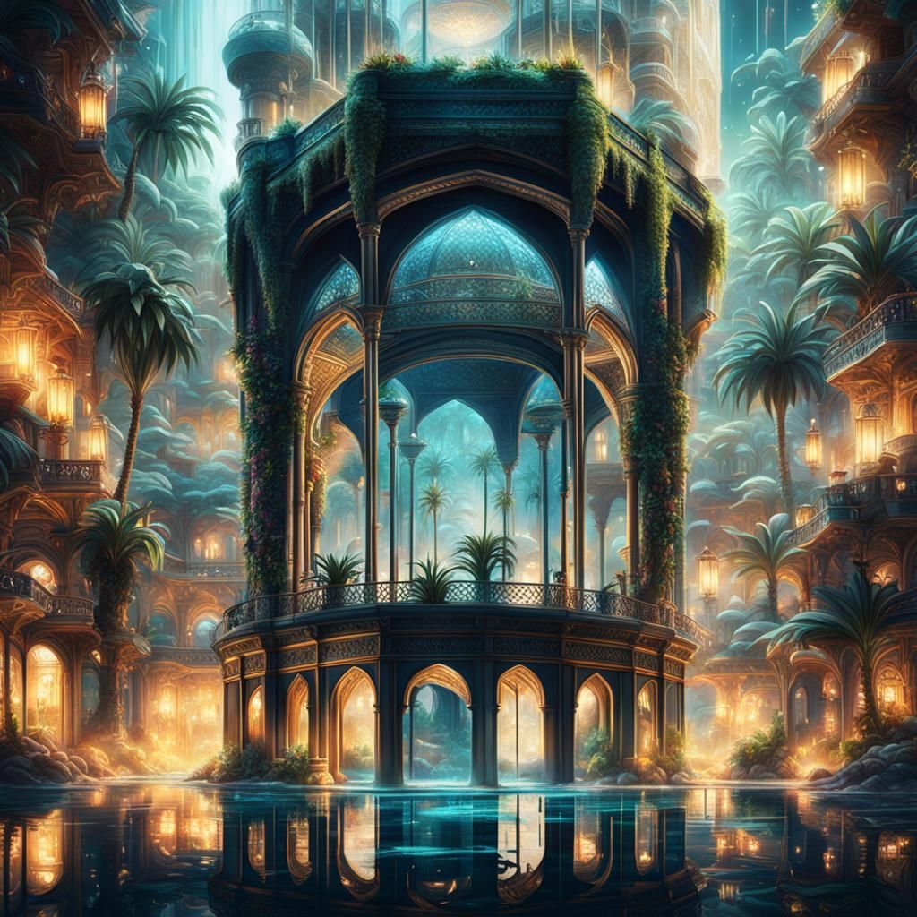 Oasis in a Glass at Midnight: Digital Matte Painting