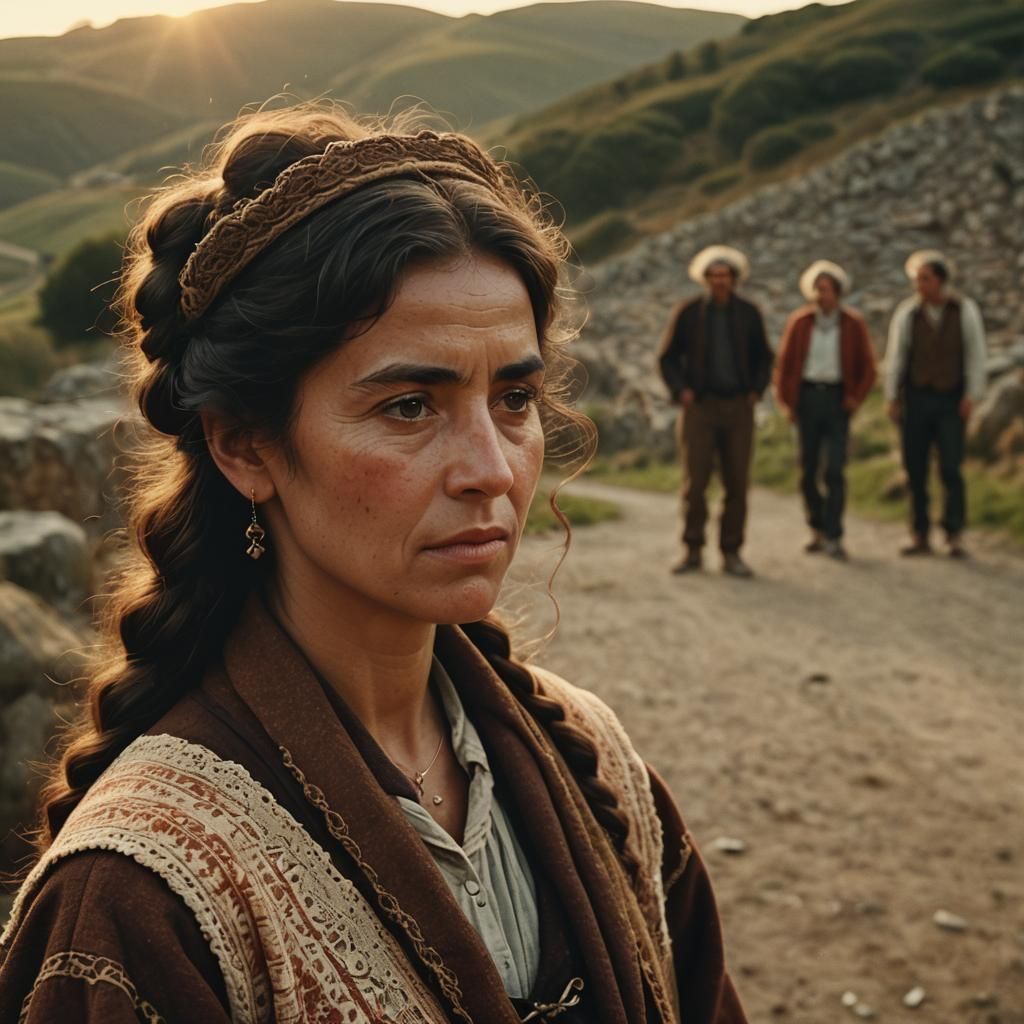 Galician Woman in Traditional Dress: Cinematic Film Still