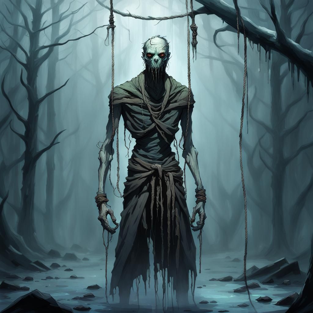 Grotesque Figure Hanged in Dark Fantasy Art
