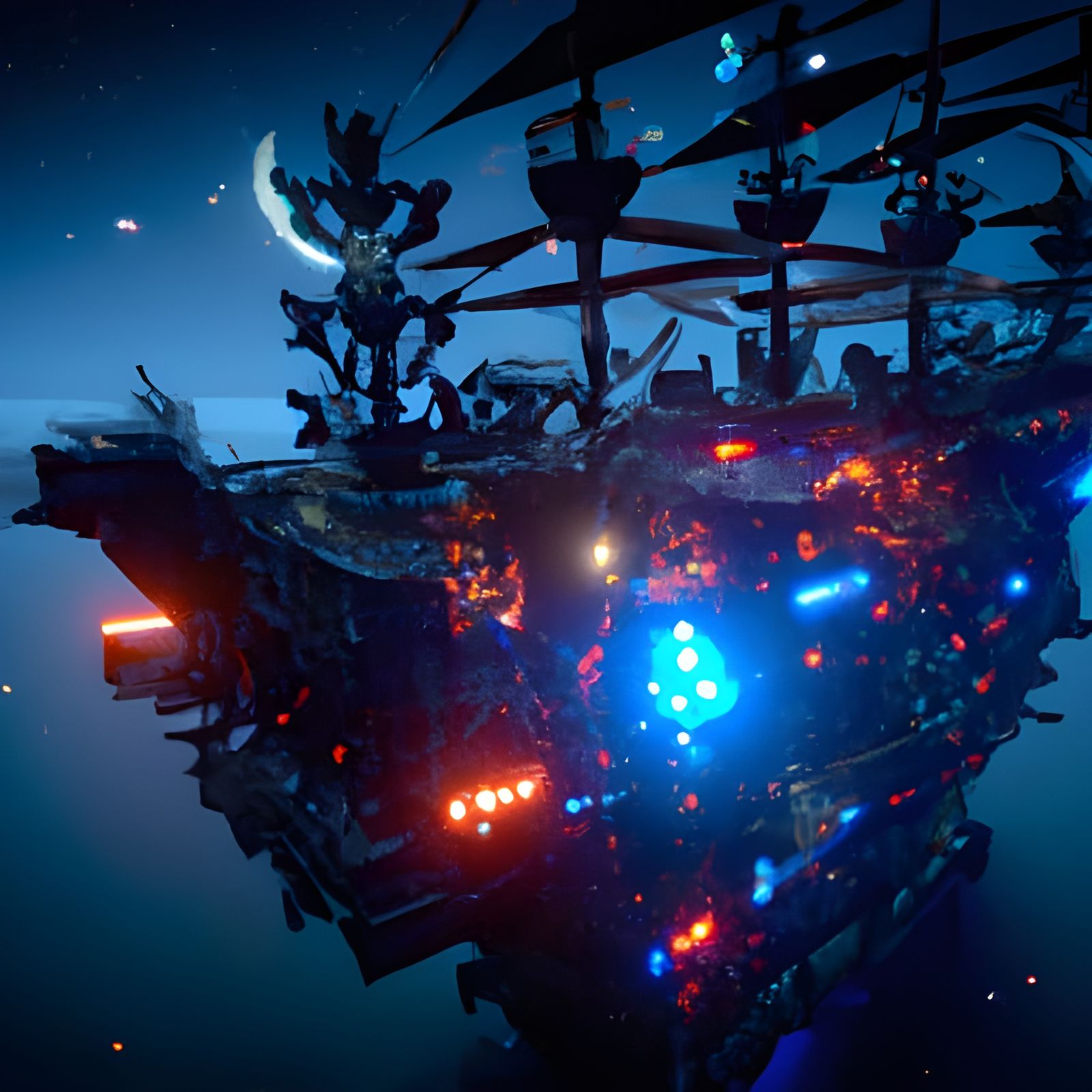 Cyberpunk Pirate Ship Navigating the Galaxy