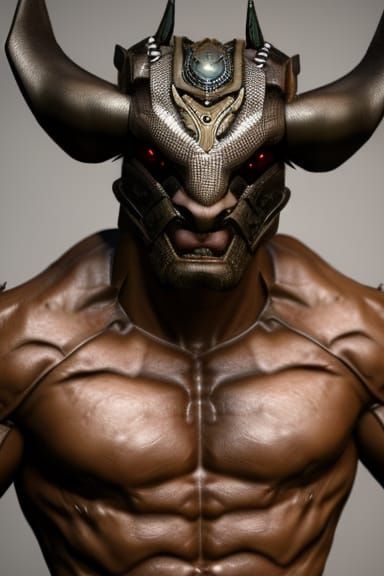 Cyberpunk Minotaur Portrait in K-Drama Style