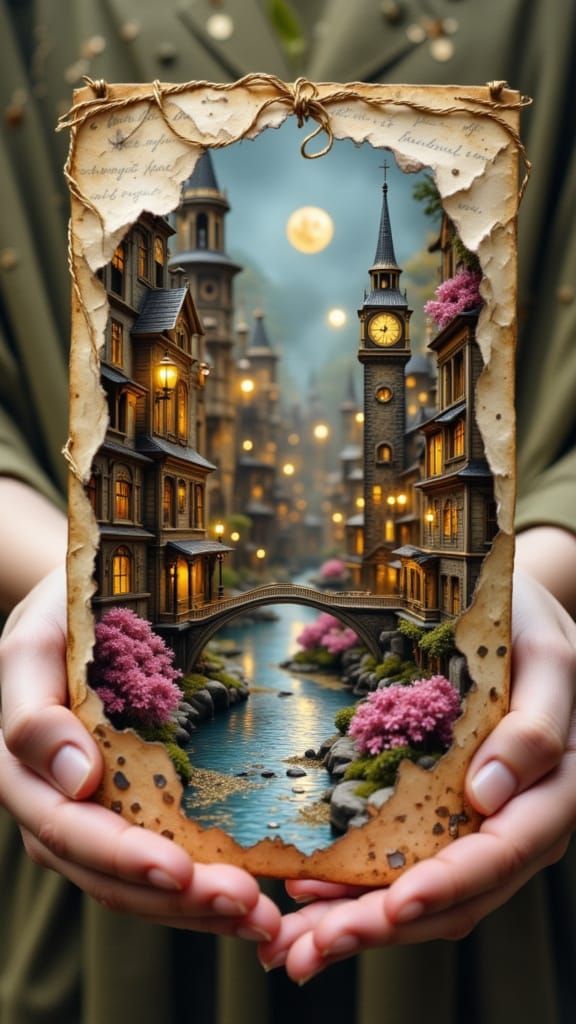 Miniature Steampunk City Revealed Through Torn Paper