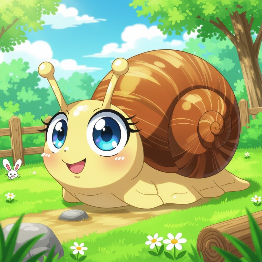 Curious Anime Snail with Big Eyes
