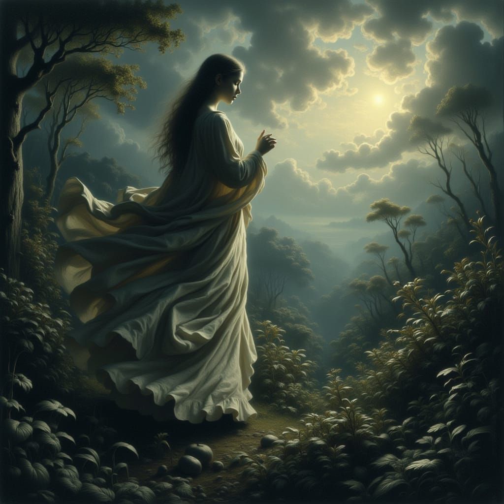 Ethereal Woman in Avalon's Misty Veil