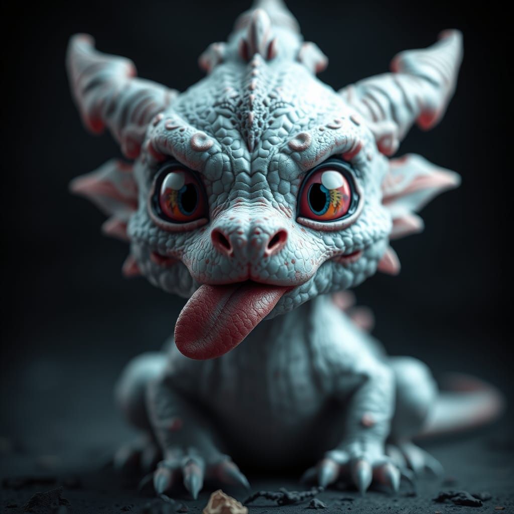Cute Exhausted Baby Dragon in 3D Anime Art