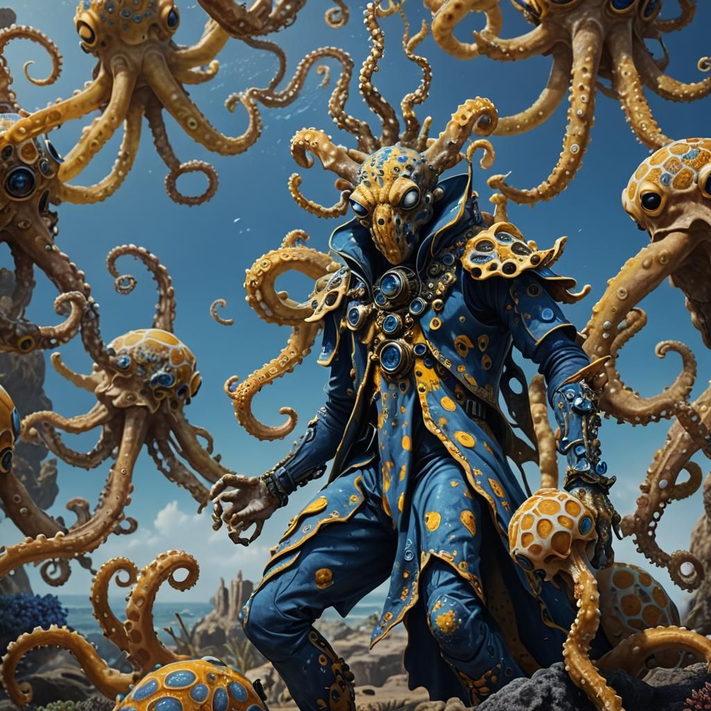 Humanoid Blue Ringed Octopus: Detailed Fantasy Art
