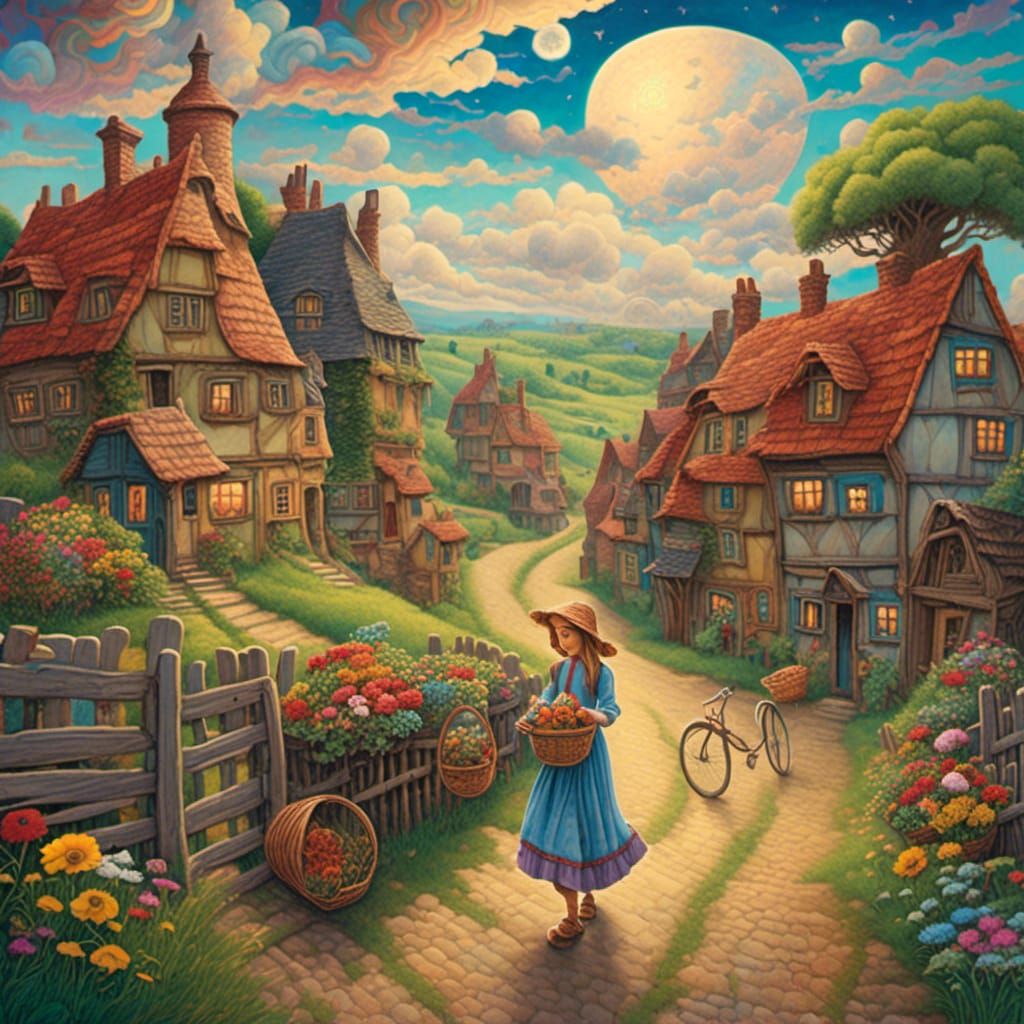 Woman with Flowers: Colorful Matte Style