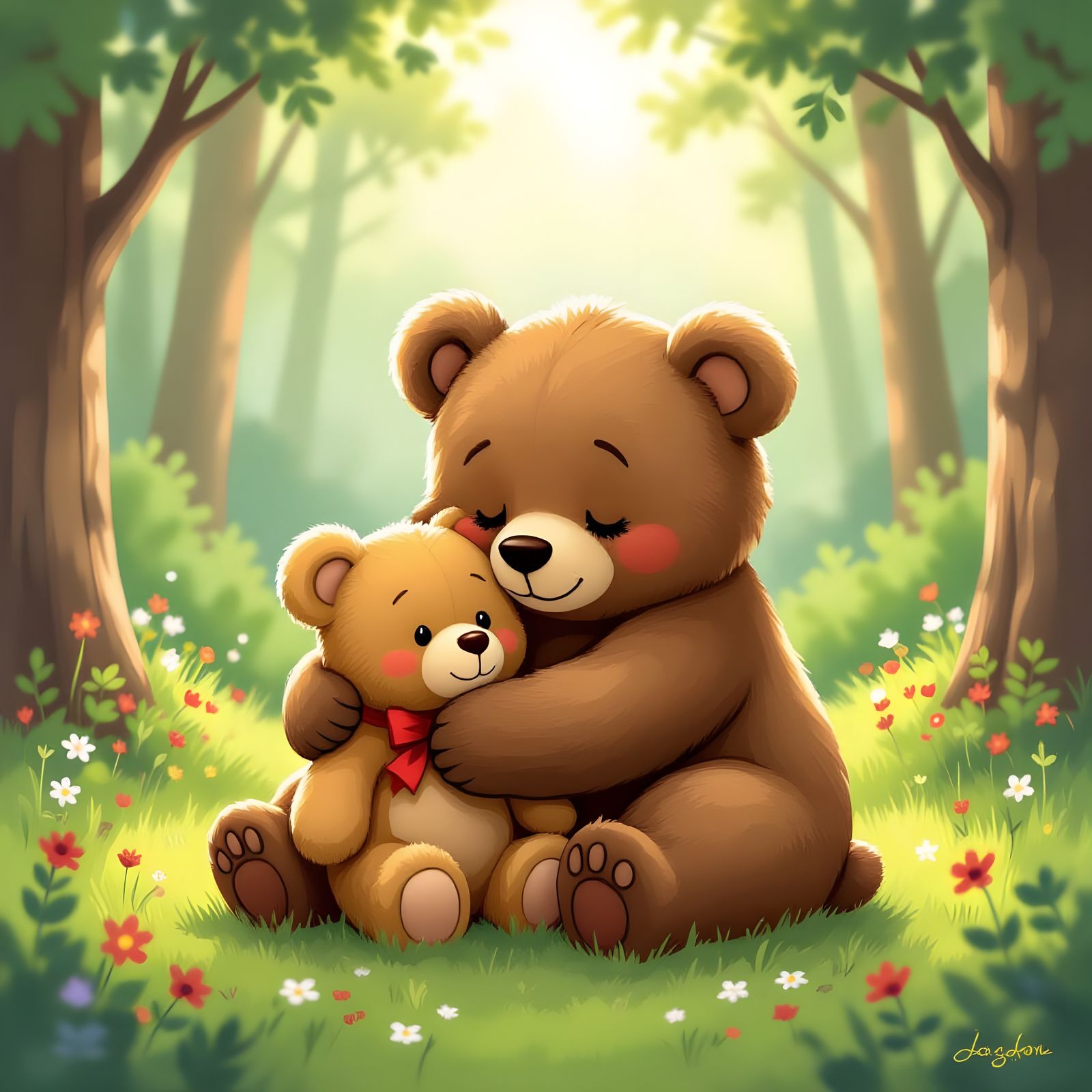 Baby Bear's Affectionate Teddy Bear Hug