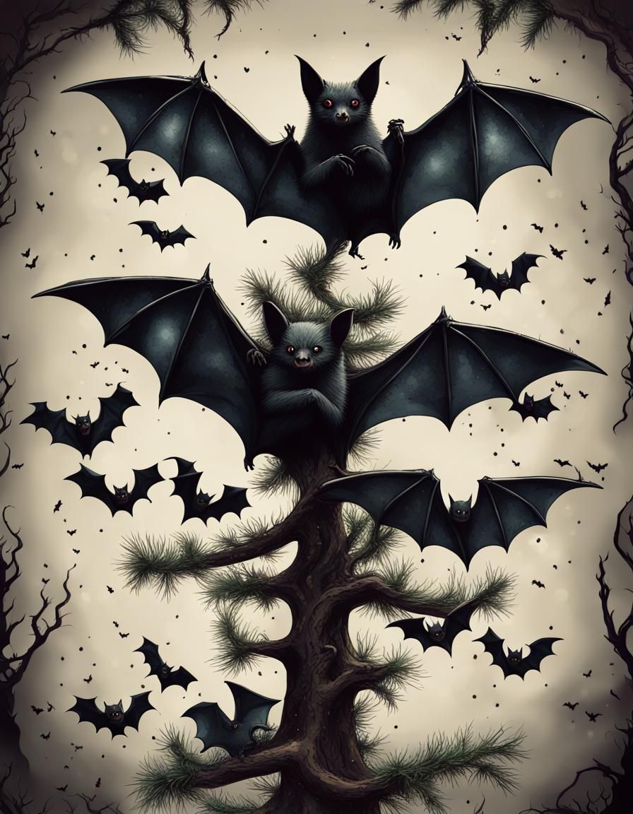 Bats Adorn Christmas Tree in Gothic Castle