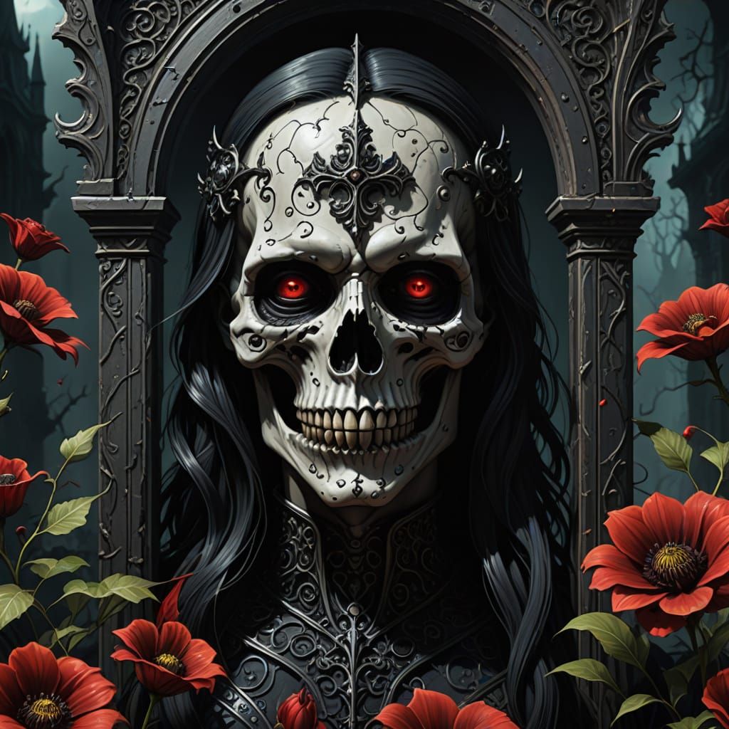 Gothic Skull with Thorns and Roses Digital Art