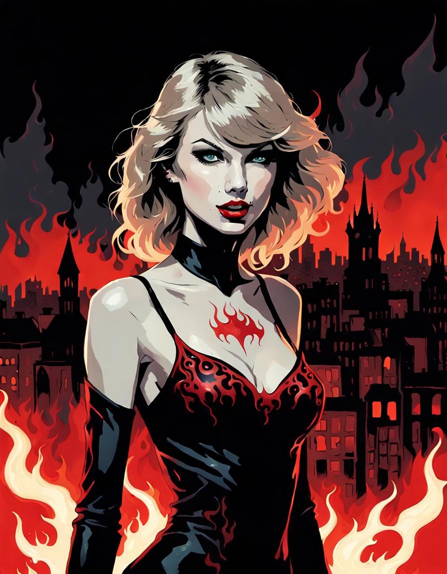 Fiery Villain Taylor Swift in Gothic Flames