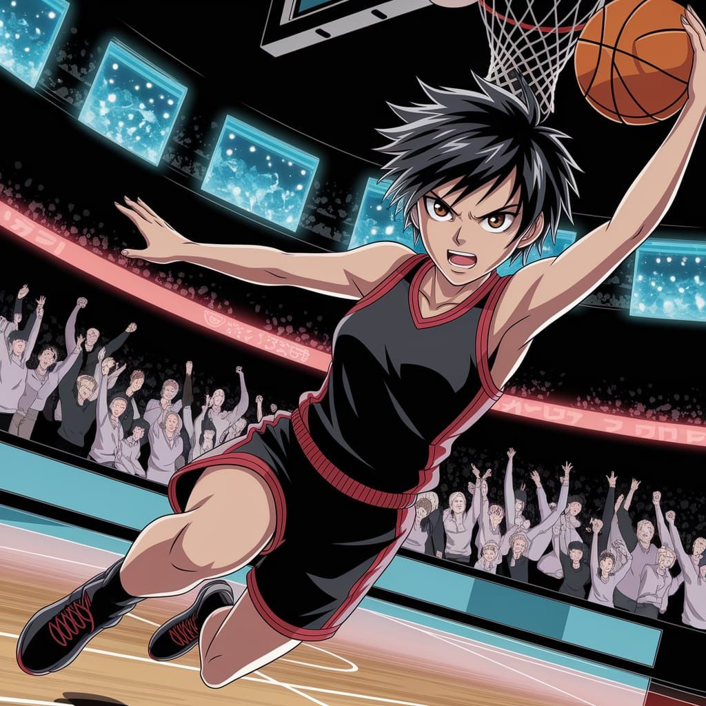 Anime Basketball Player in Futuristic Arena