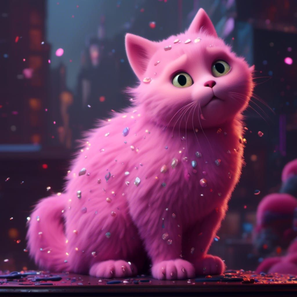 Pixar-Style Pink Kitten: Detailed Digital Art