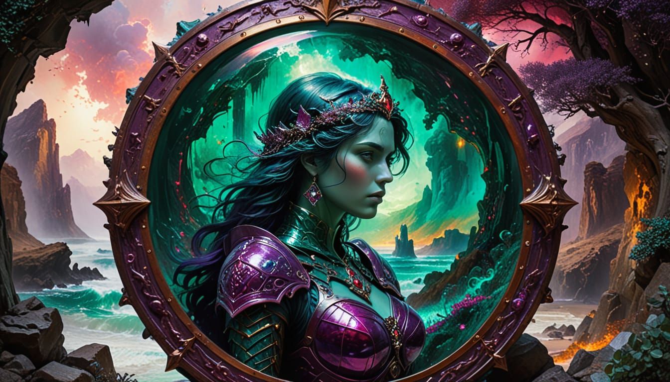 Surreal Fantasy Shield Masterpiece in Vibrant Colors