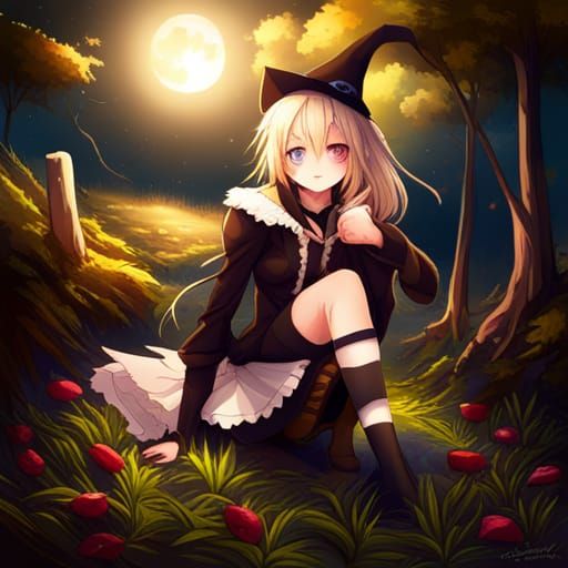 Anime Style Black Cat and Witch Sticker