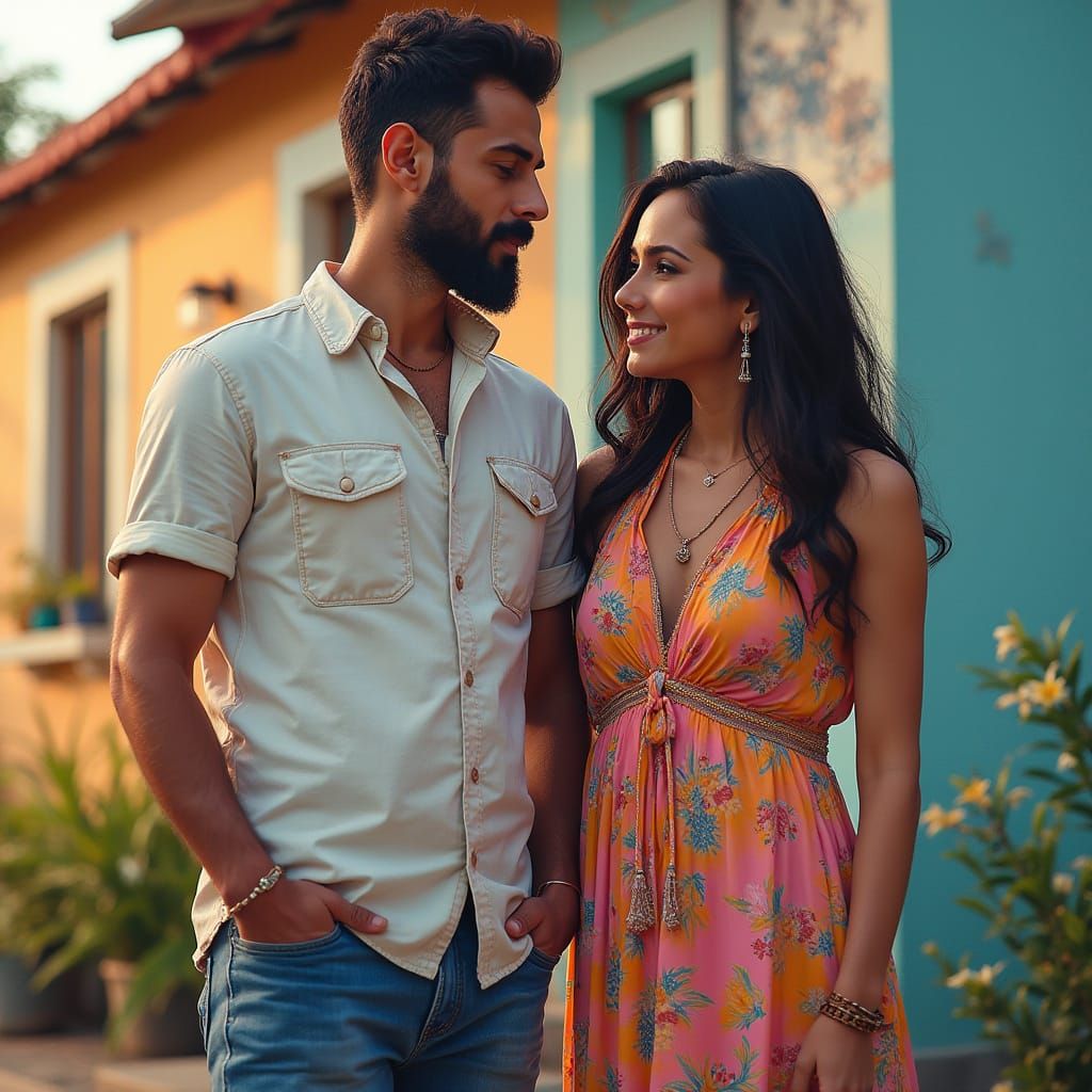 Hyperrealistic Image of Couple Next to House
