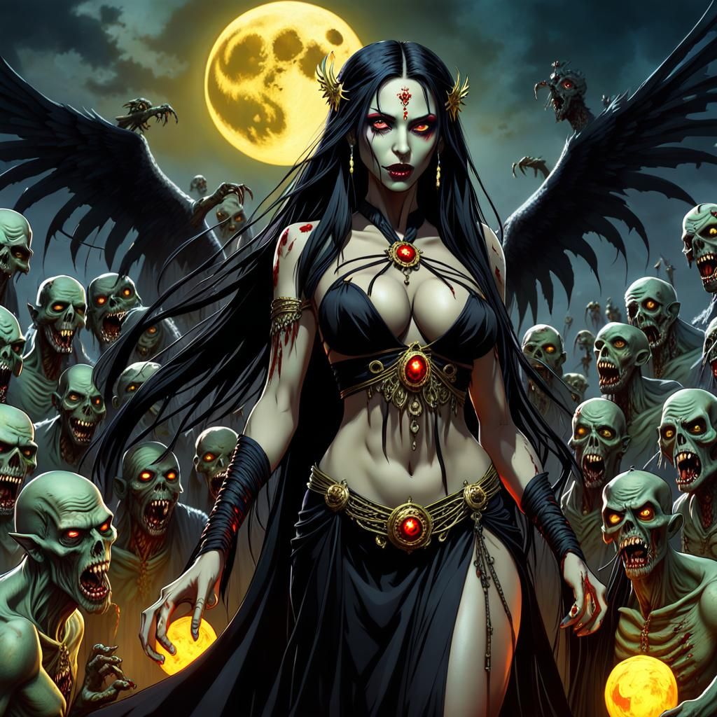 Winged Zombie Priestess in Horror Style