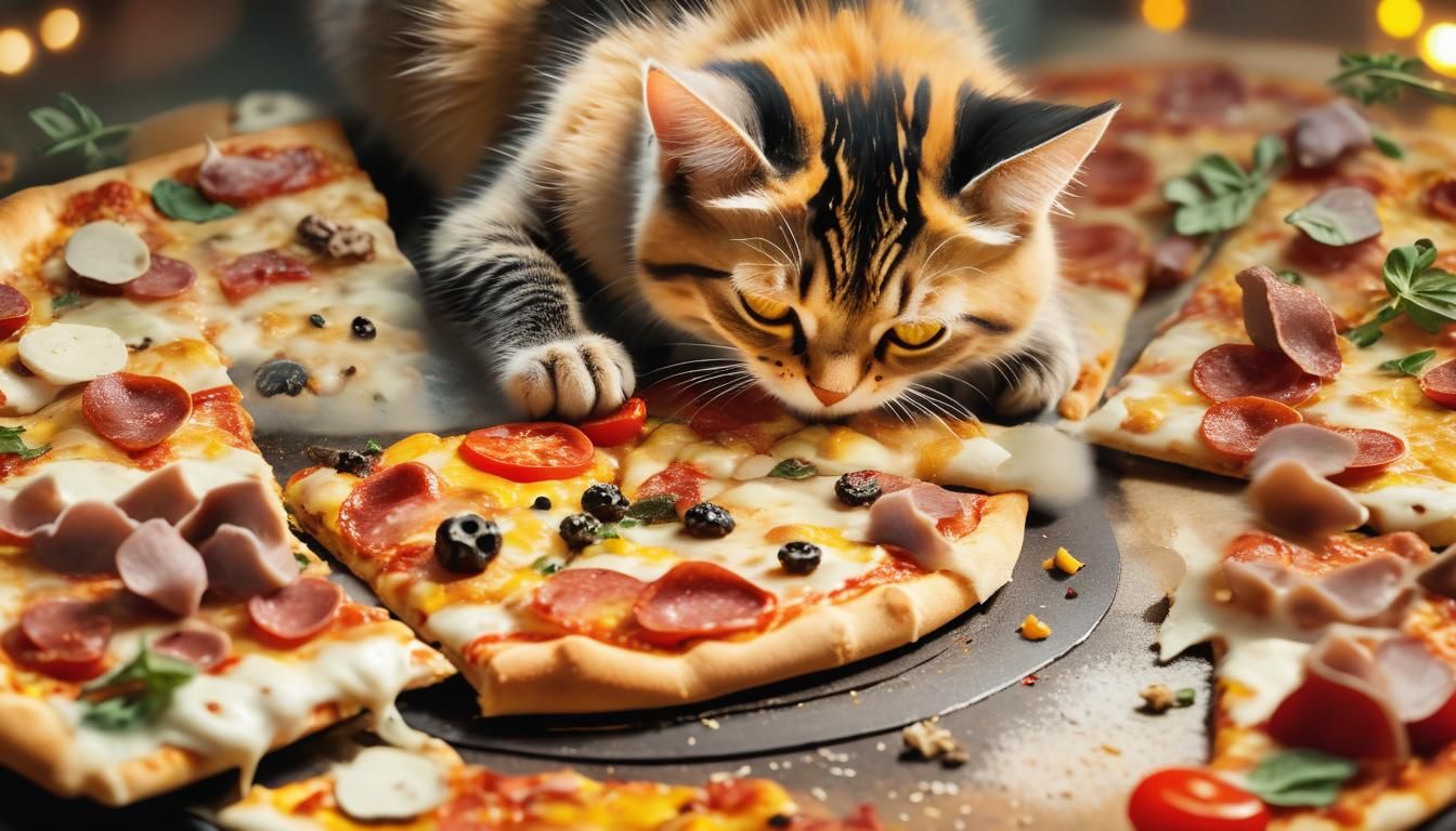 Photorealistic Cat Makes Pizza with Mice