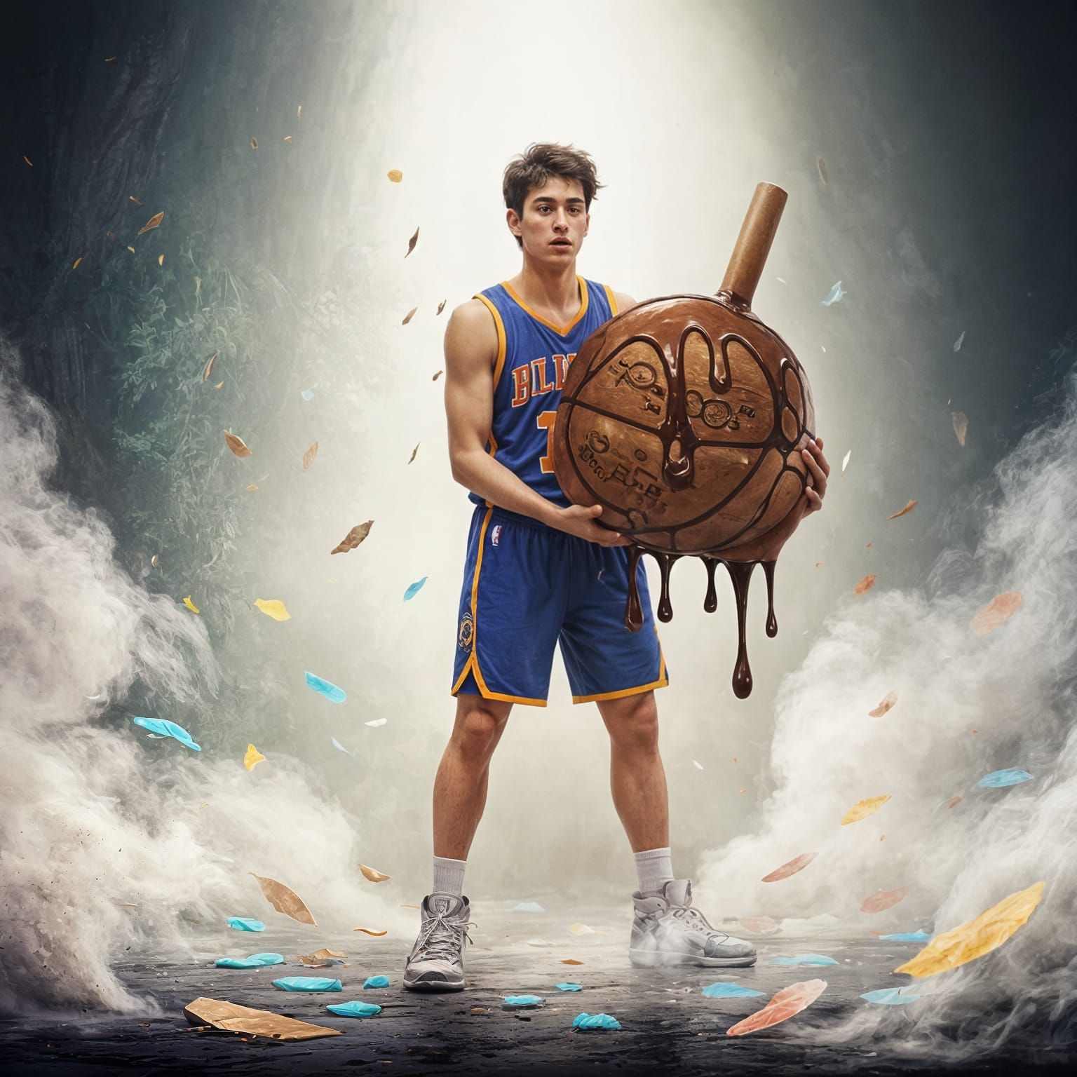 Basketball Player Emerges Holding Ice Cream: Surreal