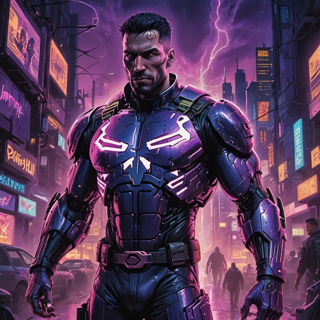 Punisher 2099 in Cyberpunk Dystopian Metropolis