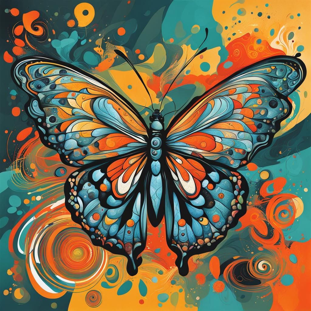 Abstract Butterfly Art in Complementary Colors