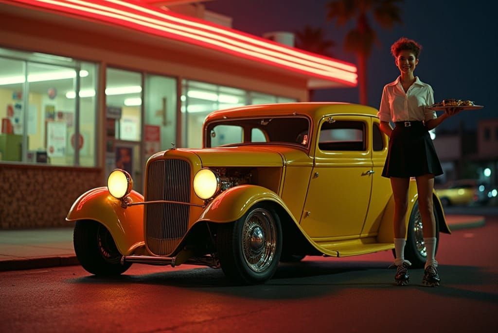 American Graffiti Film Poster with Retro Diner Scene