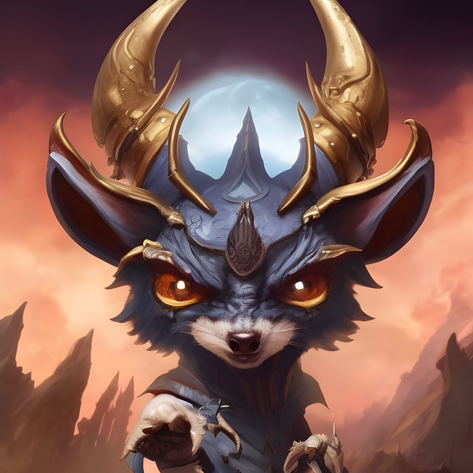 Chibi Demon Wolf Portrait in Fantasy Art Style