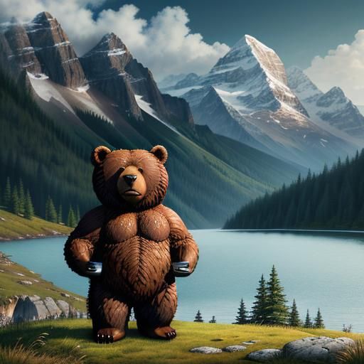 The majestic bear, combined with the breathtaking landscape,...