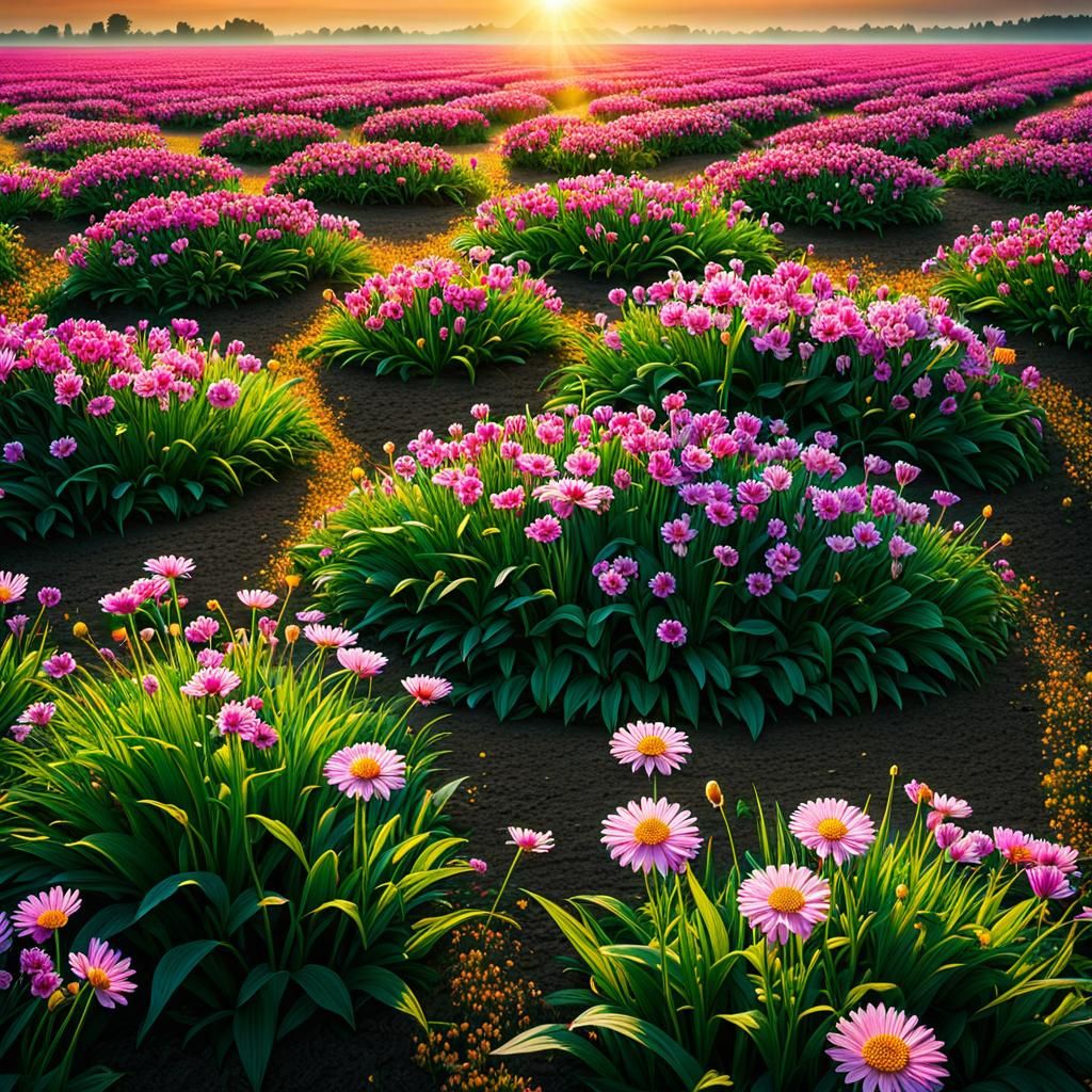 Dreamscape Flower Field in Morning Light