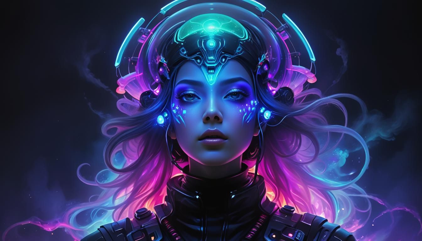 Glowing Spaceship Over Alien Planet in Bioart Style