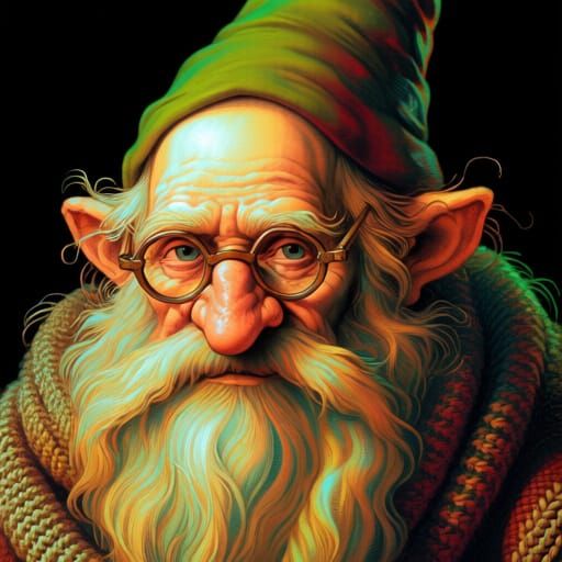 Grizzled Gnome Sorcerer with Glasses and Scarf