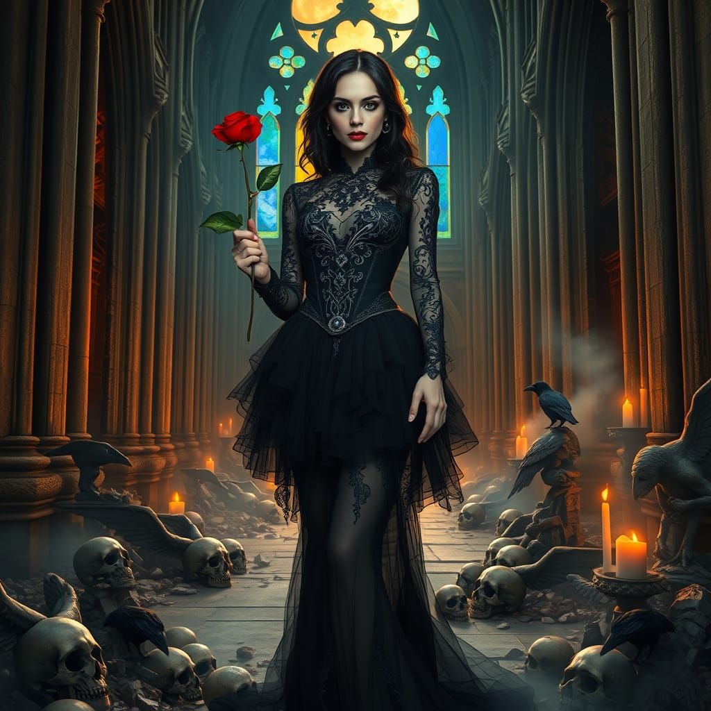 Ethereal Gothic Goddess in Victorian-Inspired Attire