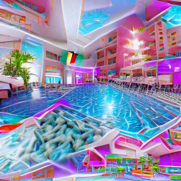 Vaporwave Hotel Swimming Pool in 3D