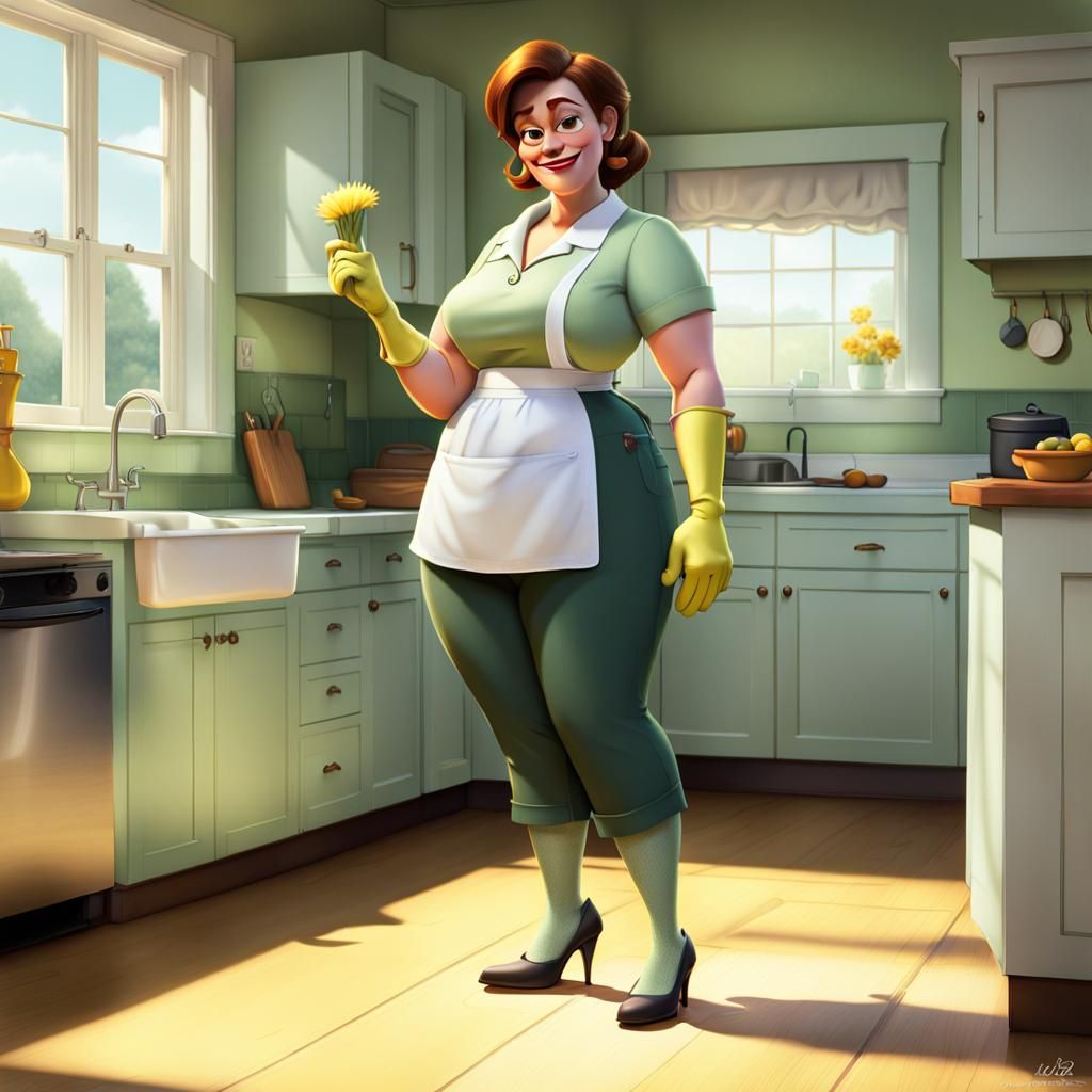 Cartoon Woman in Green Outfit: Pixar-Style 3D Art