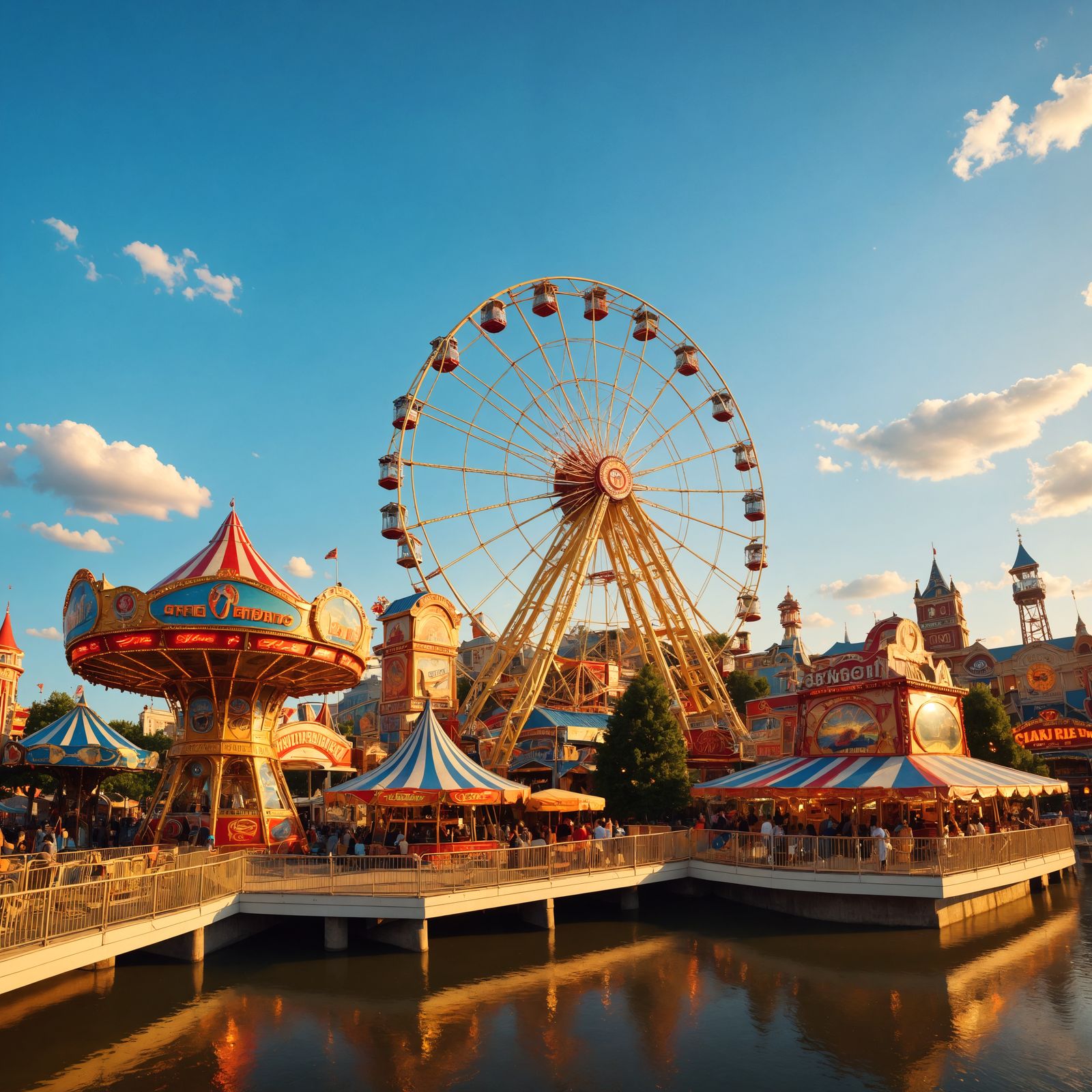 Hyperrealistic Amusement Park with Ferris Wheel