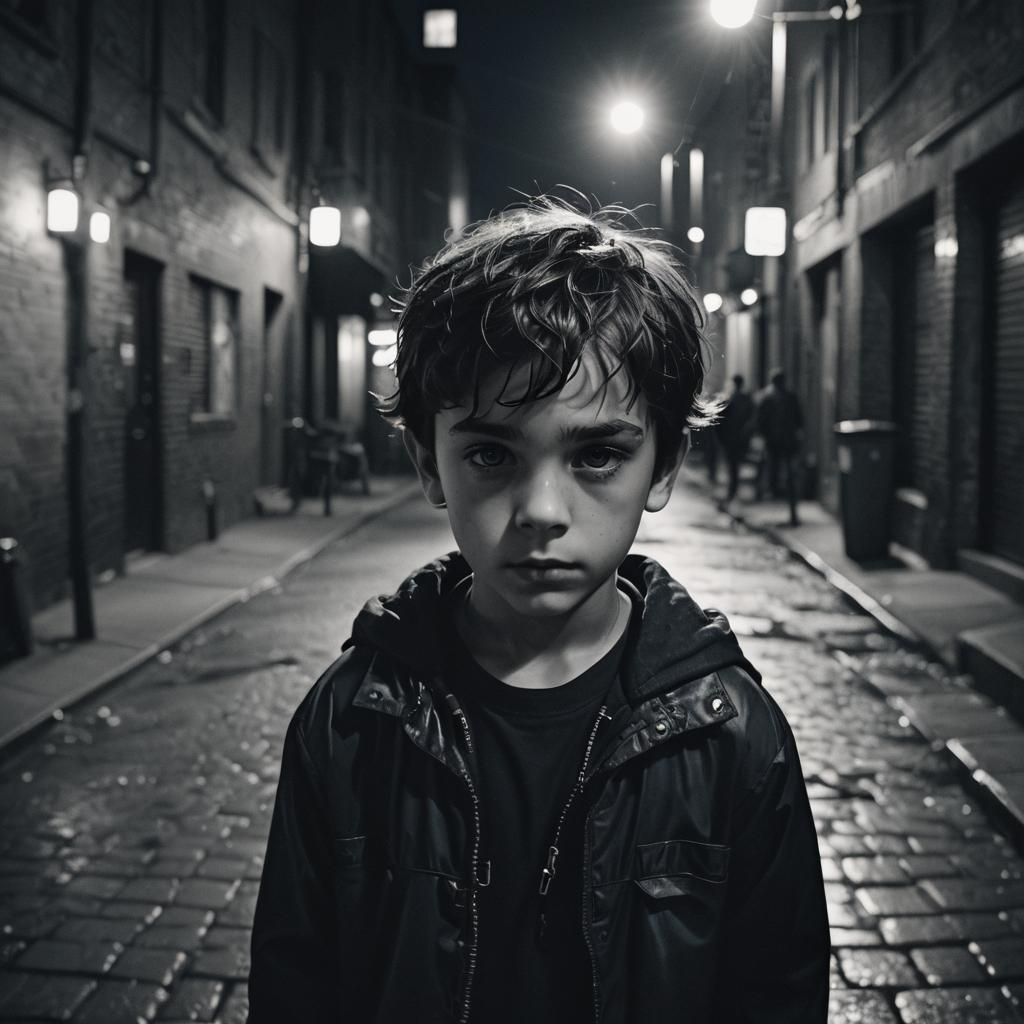 Monochrome Portrait of a Cool Kid in Alleyway