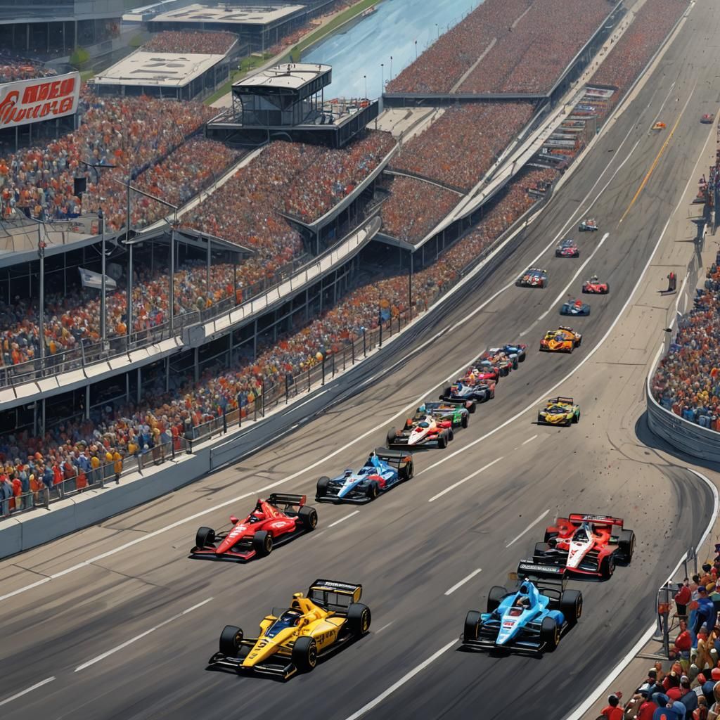 Indianapolis Motor Speedway in Hyperrealistic Splash Art