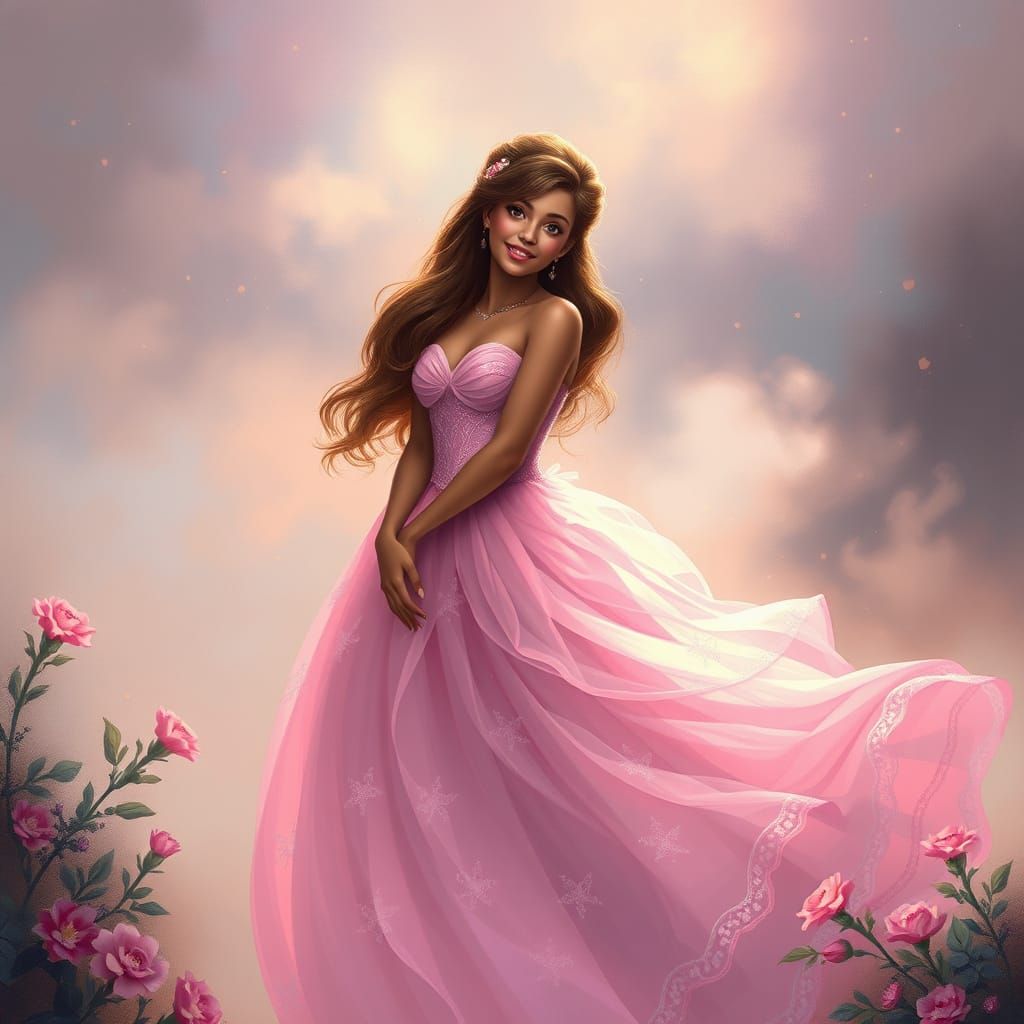 Ariel in Pink Ballgown, Dreamlike Fantasy Art
