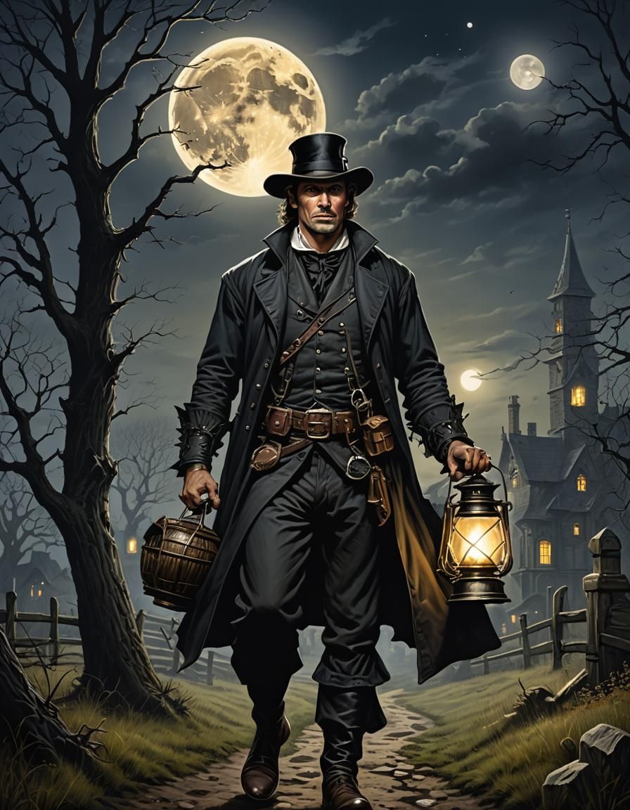 Gothic Lamplighter in Victorian Countryside Digital Art