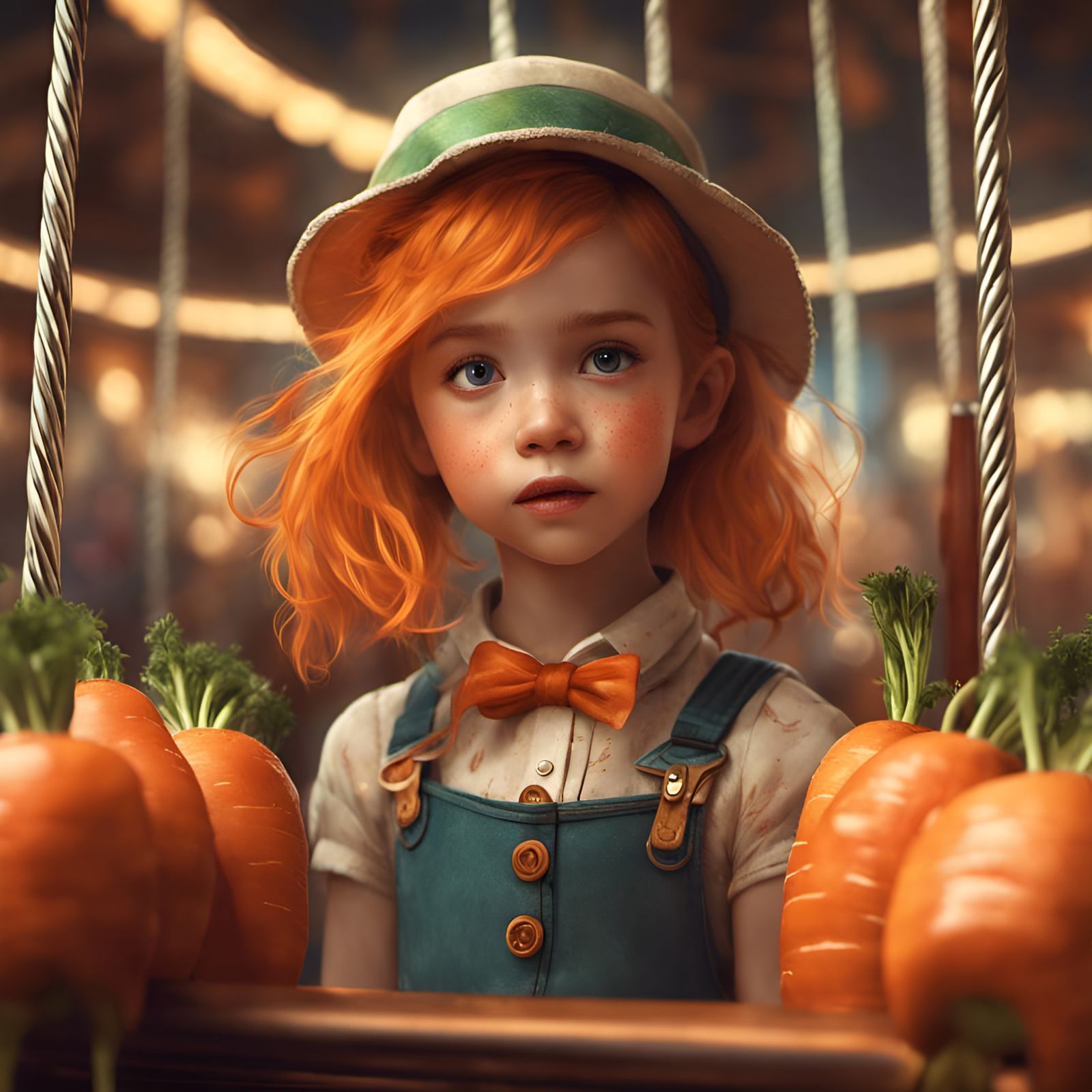 Adorable Carrot on Carousel, Whimsical Portrait