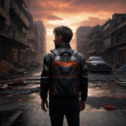 Man's Quest in Ruined City: Photorealistic Concept Art