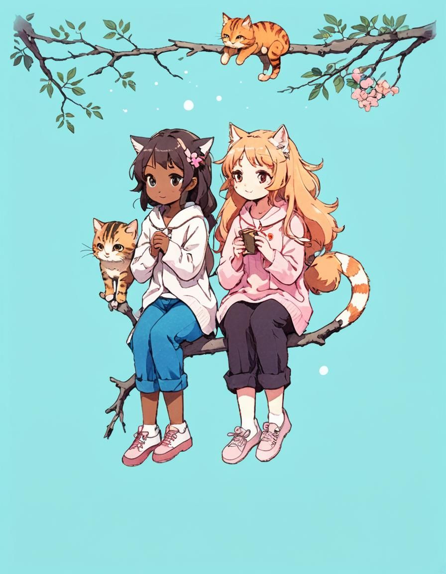 Anime Cat Girls in Gentle Sunlight