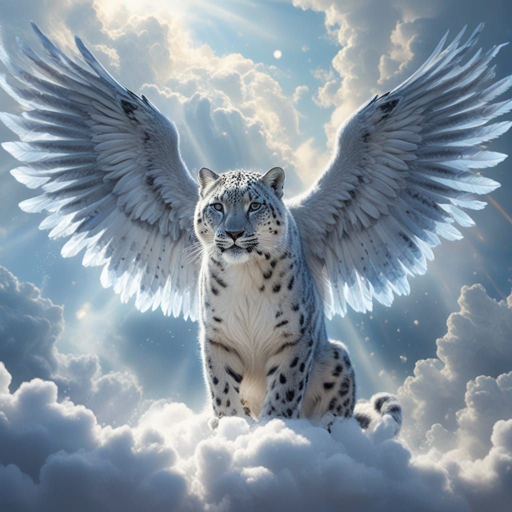 Celestial Snow Leopard in Whimsical Fantasy Art