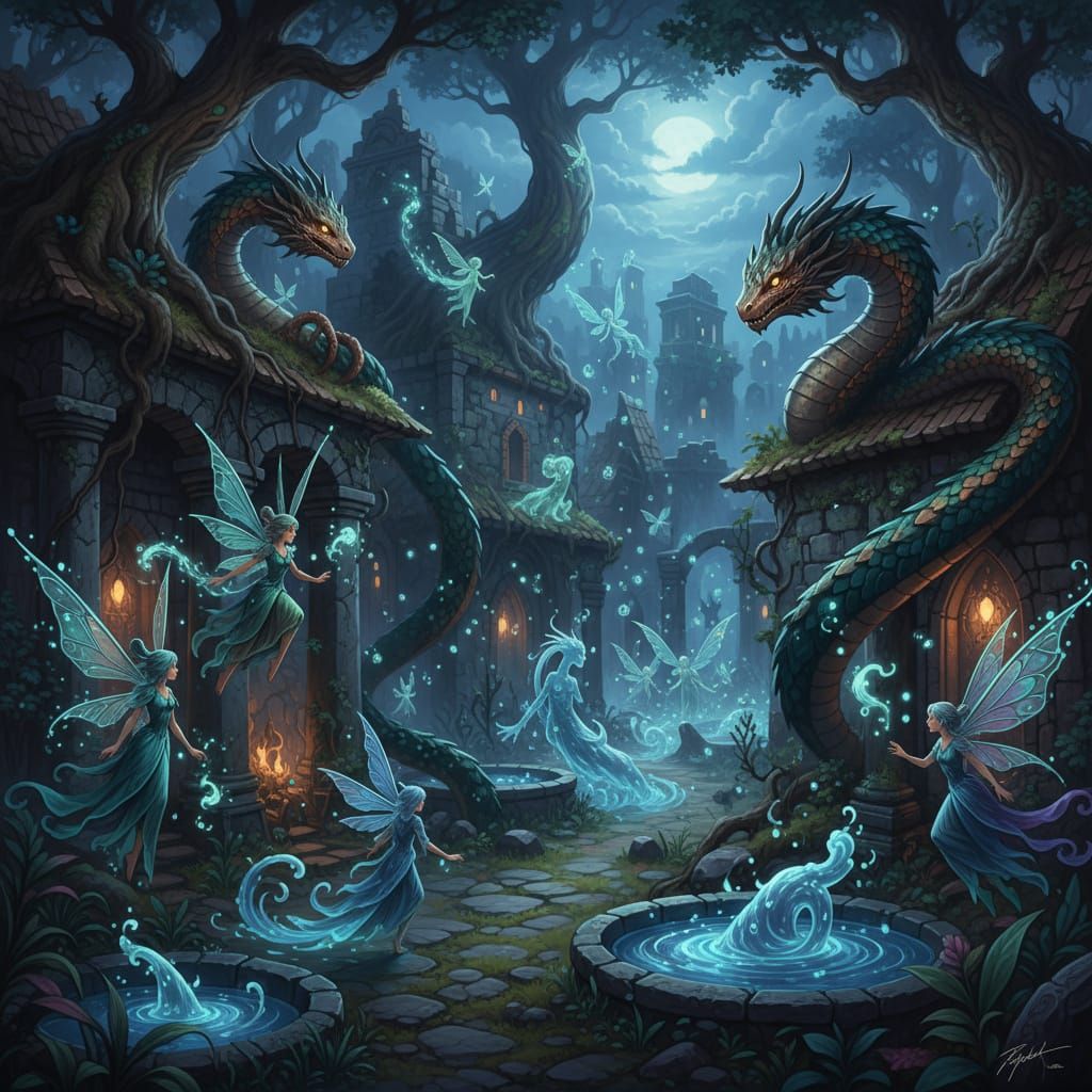 Forest Fairies & Mythical Beings in Mystical Ruins