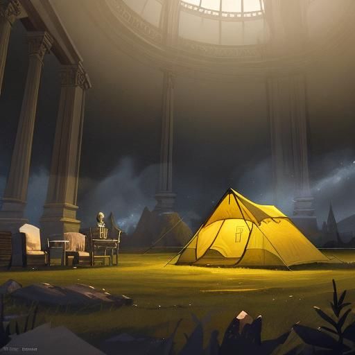 Camping Tent Inside Mansion: Digital Matte Painting