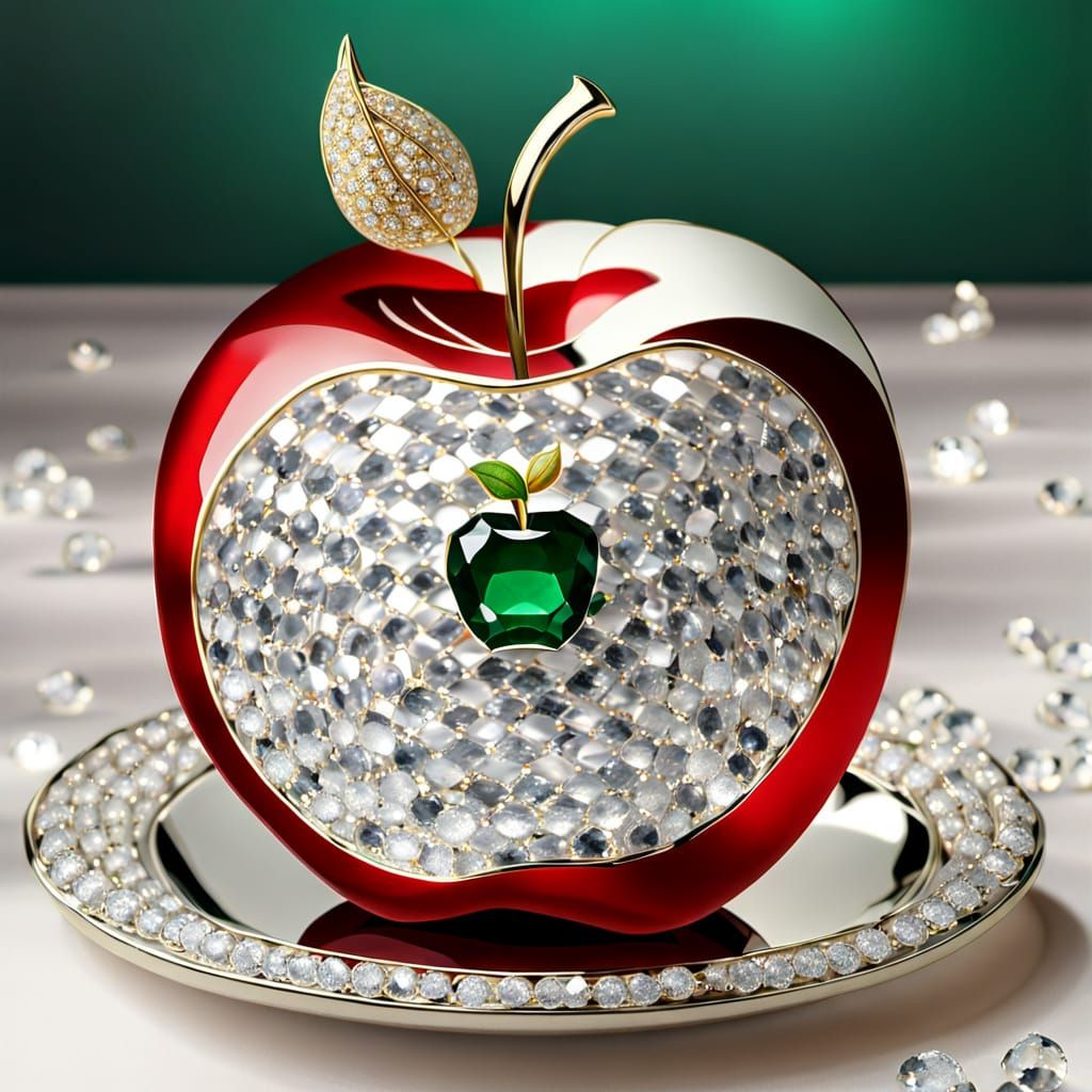 Diamond and Ruby Apple on Silver Platter